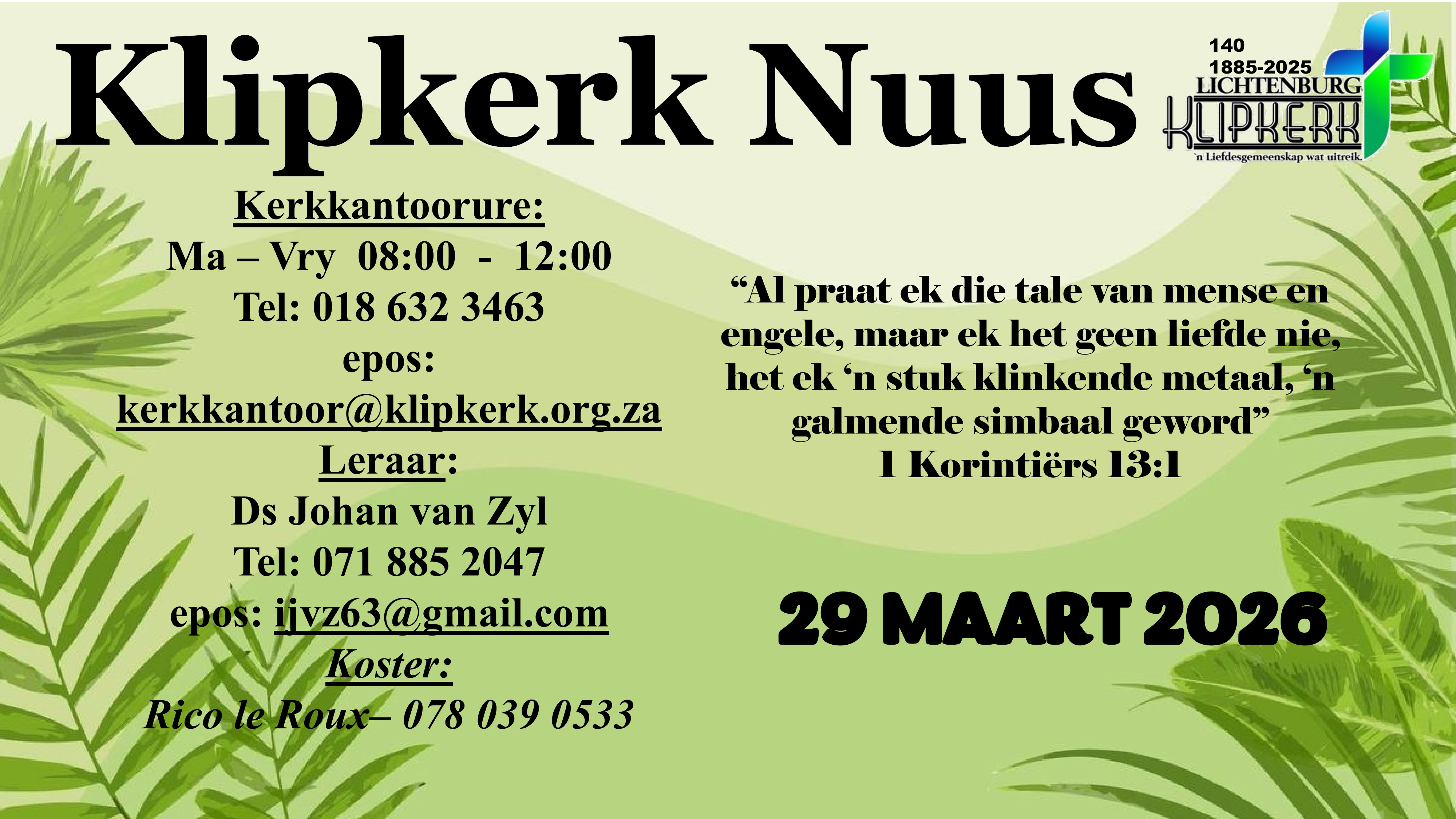 Weeknuus Lichtenburg N G Klipkerk, afkondigings